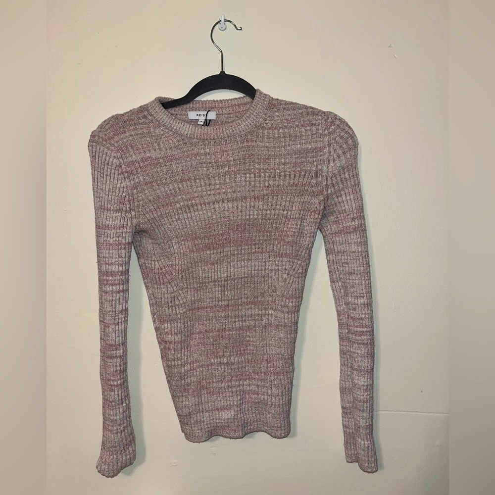 REISS marbled beige Women's Ribbed Knit Sweater